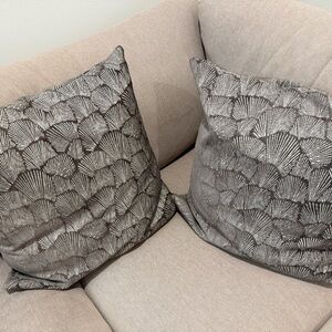 West Elm Metallic Gray Scallop Pattern Pillow Pair